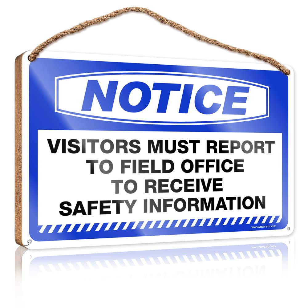 DTHA Funny Hanging Sign Notice Visitors Report To Field Office Wooden Sign Wooden Home Sign Teen Room Decor(23X35CM)