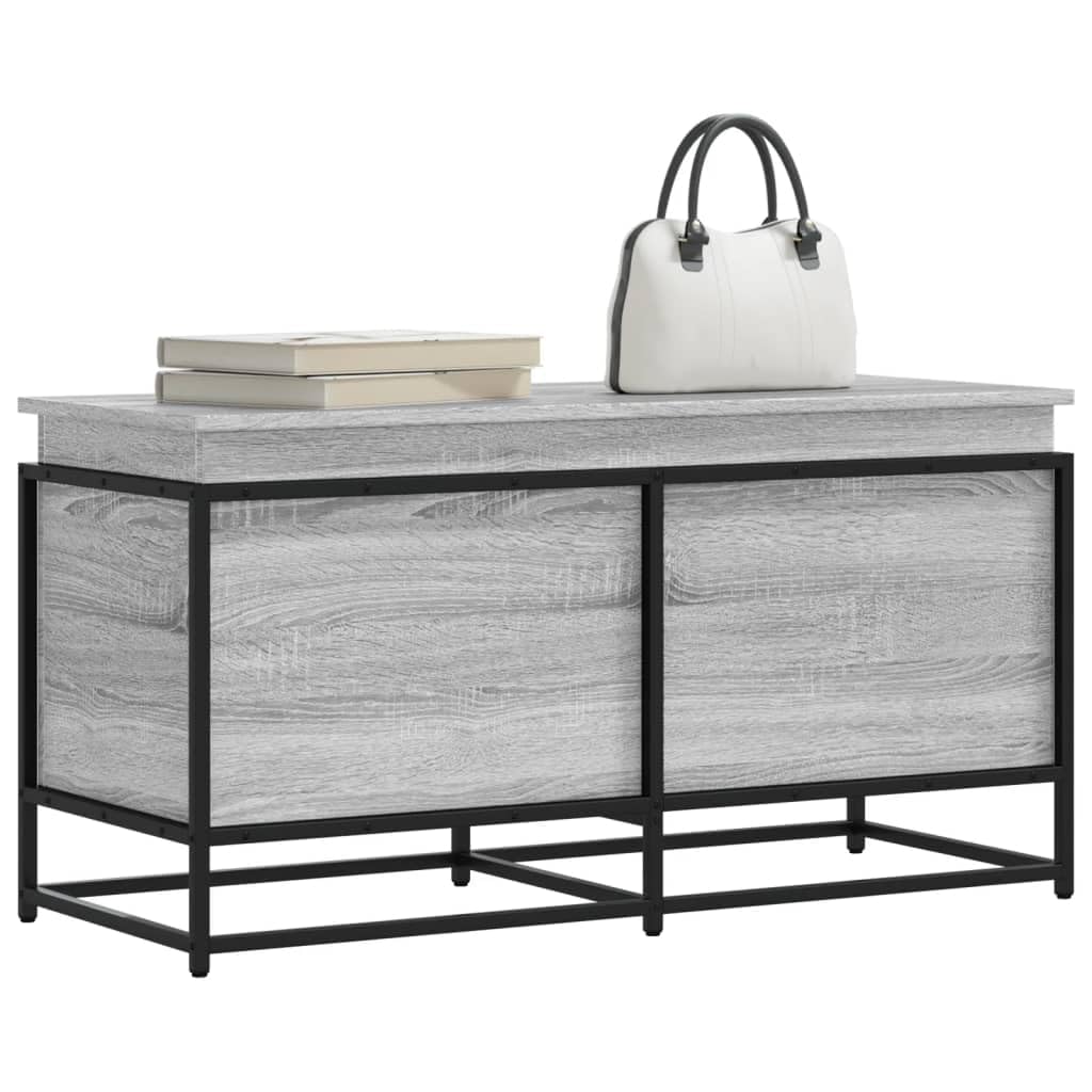 Caja de almacenamiento con tapa gris Sonoma de madera y metal, 100 x 40 x 51,5 cm, rectangular, para el hogar, salón, pasillo, como ayudante de organización y estante con sistema de