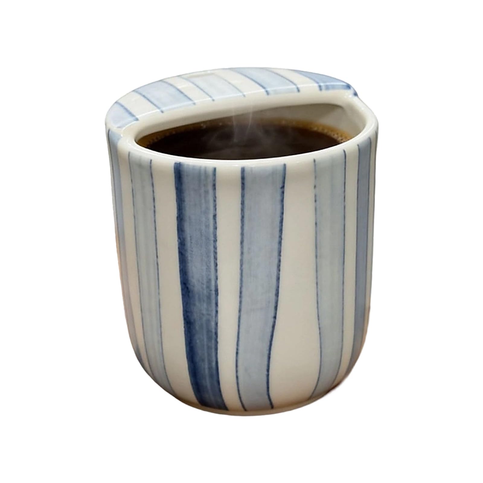 Xjdzineq Ceramic Striped Handheld Mug with Sip Hole Heatproof for Hot and Cold Drink Ceramic Hot Cold Beverage Mug