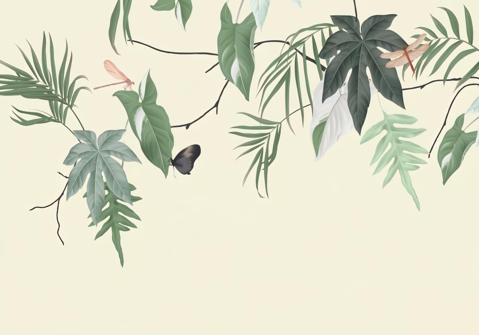 gdkldfg Green Tropical Plants Leaves Butterflies Wallpaper,Non-Woven Poster,Wall Mural for Living Room Bedroom Feature Wall Decoration 300x240cm