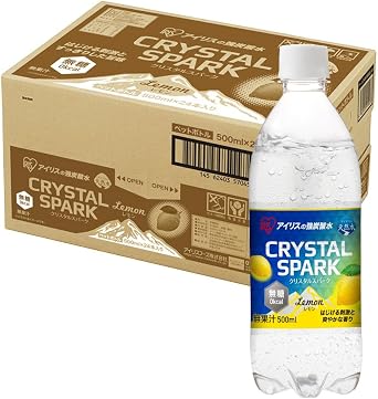 CRYSTAL SPARK Crystal Spark Sparkling Water, Lemon, 16.9 fl oz 500 ml x 24 Bottles, Strong Sparkling Water, IRIS OHYAMA, PET Bottle Case, 500 Milliliters Bottle, Mixing Ingredient