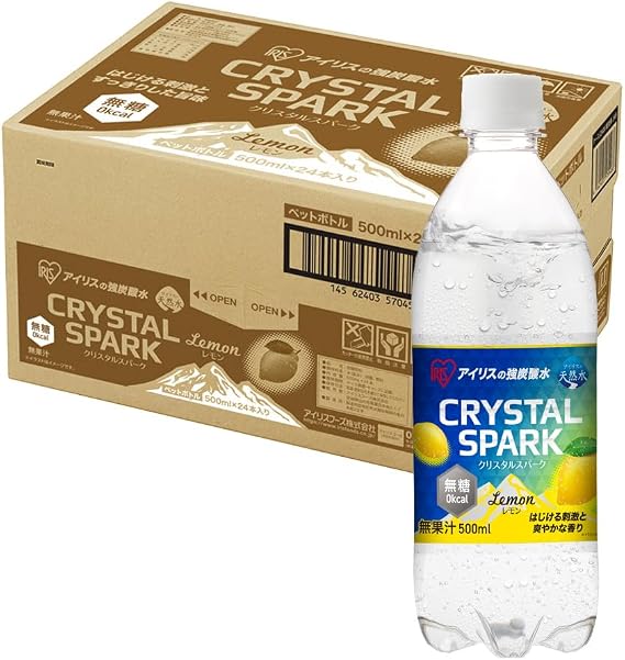 CRYSTAL SPARK Crystal Spark Sparkling Water, Lemon, 16.9 fl oz 500 ml x 24 Bottles, Strong Sparkling Water, IRIS OHYAMA, PET Bottle Case, 500 Milliliters Bottle, Mixing Ingredient