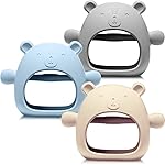 Chumia 3 Pack Teething Toys for Babies 0-6 Months Silicone Hand Teethers Baby Anti Dropping Hand Pacifiers Infant Chew Toys for Sucking Needs(Beige, Gray, Blue)