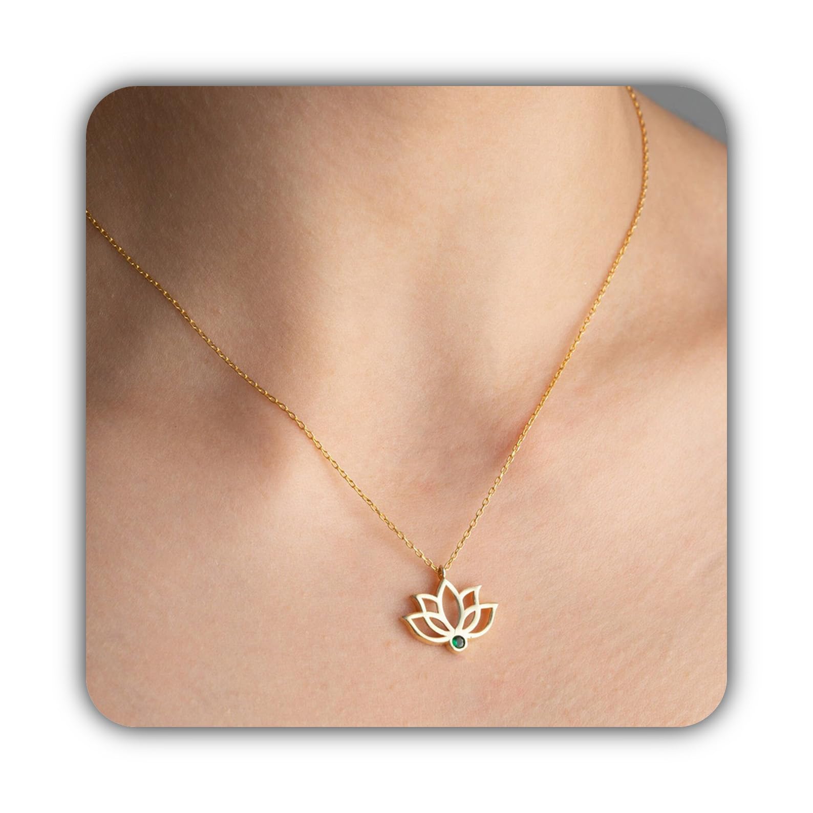 Delicato oro Lotus collana con pietra portafortuna, Lotus fiore ciondolo novembre citrino argento