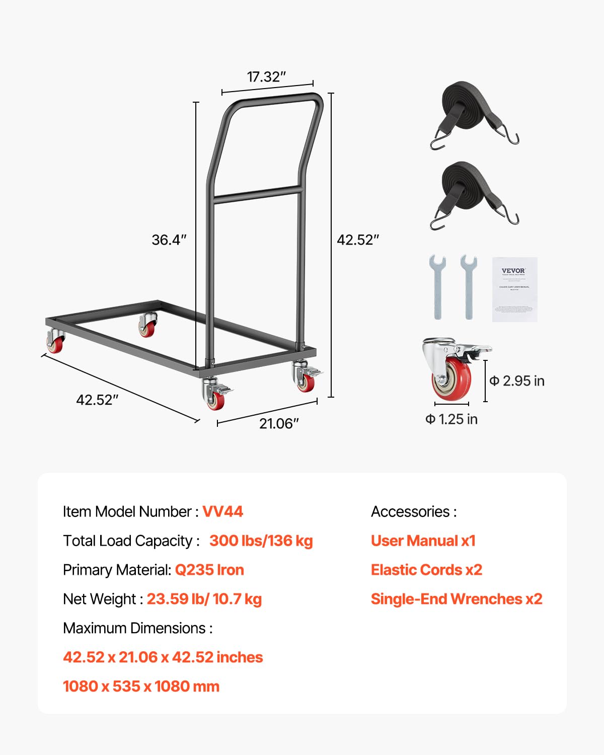 VEVOR Chariot de Chaise Pliante, Capacité de Charge 136 kg, Support en Métal Robuste pour 25 Chaises, Organiseur de Rangement Vertical Forme en L avec roulettes 360°, pour Salle à Manger, Noir Mat