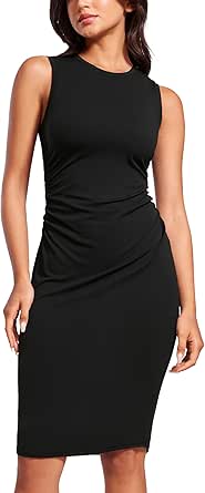 CRZ YOGA Womens Butterluxe Summer Sleeveless Midi Dresses Casual Work Cocktail Party Ruched Pencil Bodycon