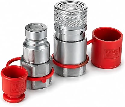 IKER 1/2" Skid Steer Hydraulic Quick Connect Couplers NPT Bobcat Fittings | Flat Face Coupling