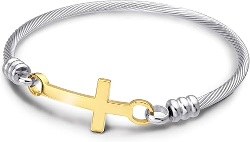 555Jewelry Pulsera religiosa de acero inoxidable con cierre de cruz para hombres y mujeres