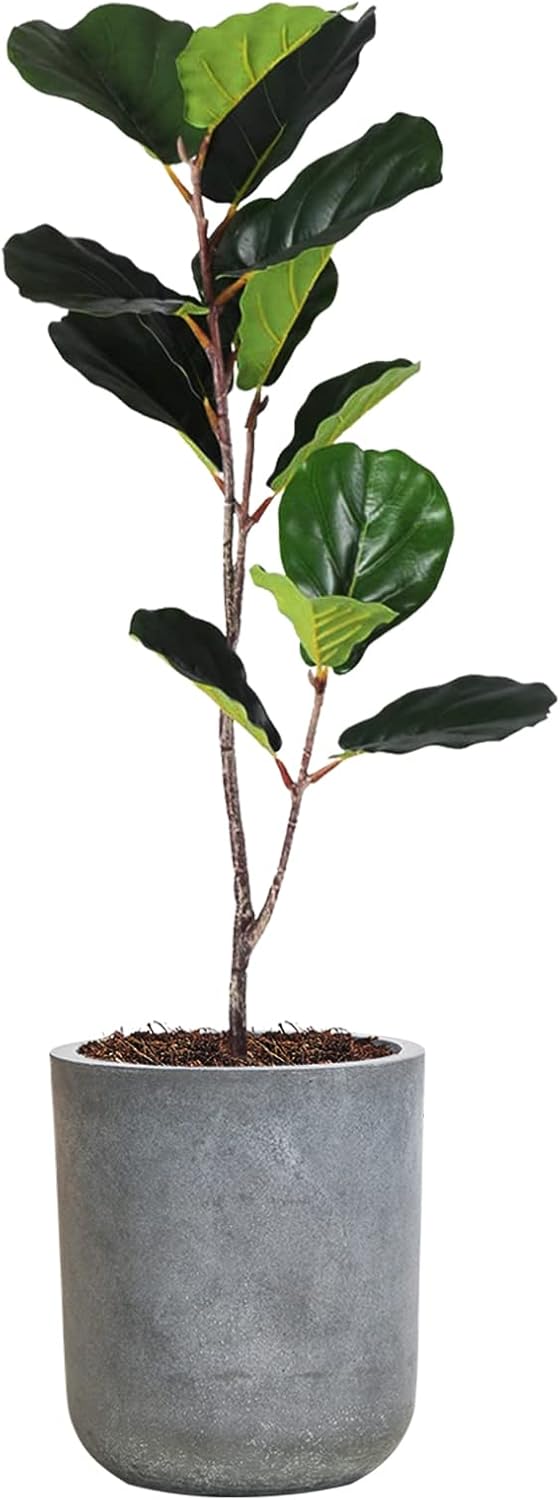 Round Concrete Planter, 8 Inch Plant Pot with Drainage Hole, Large Cement Planter Containers for Indoor Plants & Outdoor, 9.3" H, Slate Gray