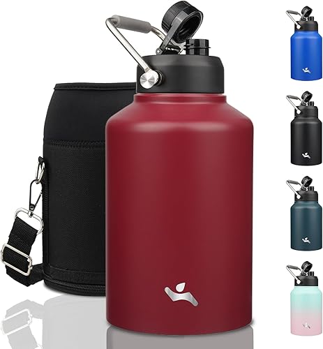 Miniatura 30 de Jarra de medio galón con asa, botella de agua aislada de 64 oz con bolsa de transporte, botella de metal de acero inoxidable de doble pared con Día