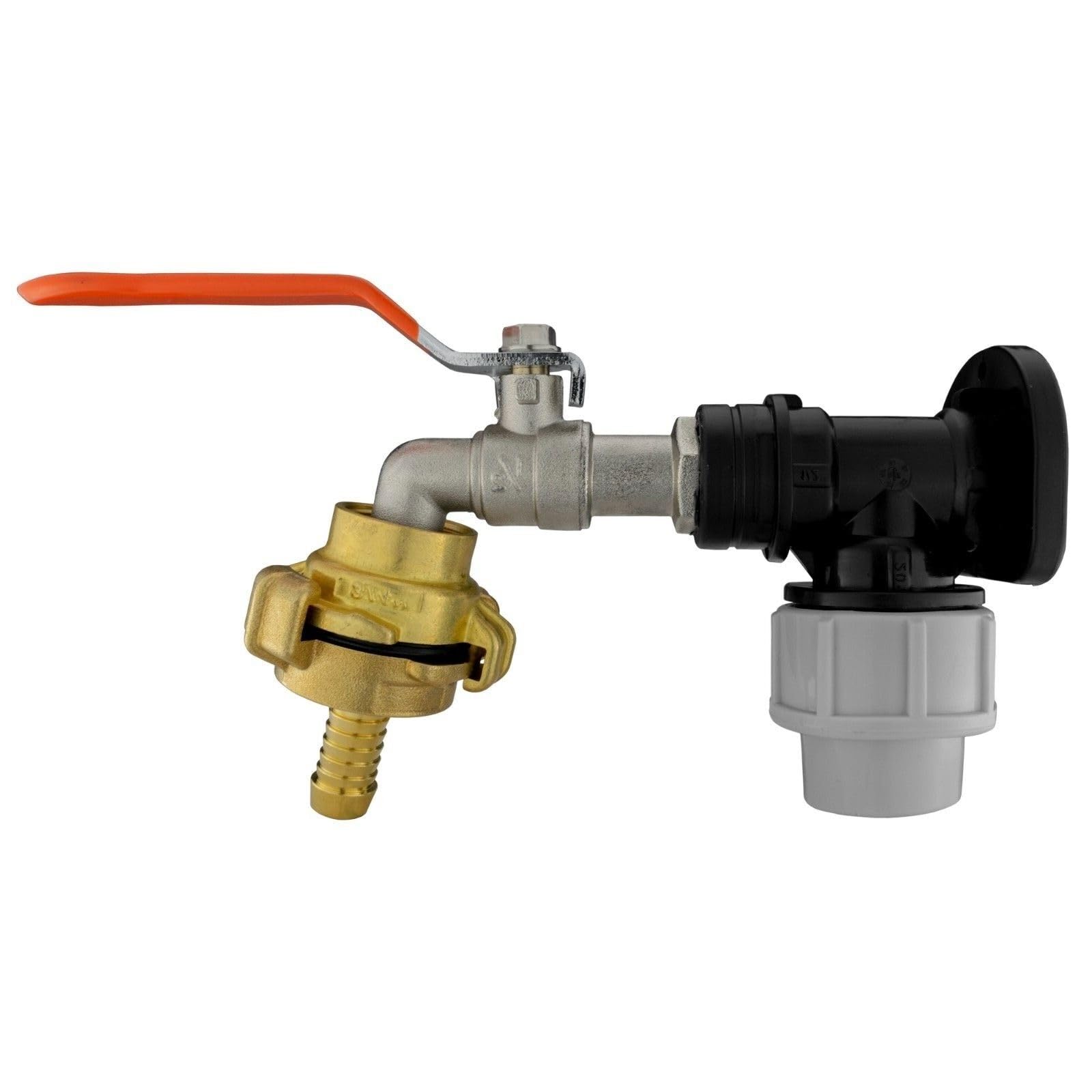 MDPE Compression Wall Flange Plate + Hozelock Compatible Quick Connect Tap 20mm (Geka Tap - 1/2" Barb)