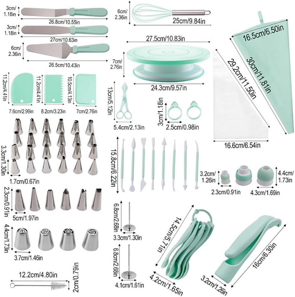 Eiuuioj 絞り口金、スパチュラ、ターンテーブル付きの207ピースのベーキングツールセット (ブルー)