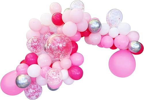 Miniatura 4 de Kit de guirnalda de globos de confeti rosa, juego de arco de globos de princesa rosa de 14 pies, kit de guirnalda de globos para niña, globos rosas