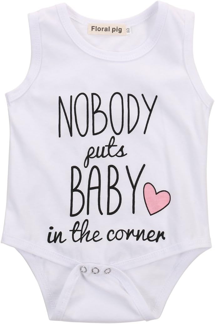 Nobody Puts Baby in The Corner Funny Baby Boys Girls Bodysuit Romper (10-12 Months, White)