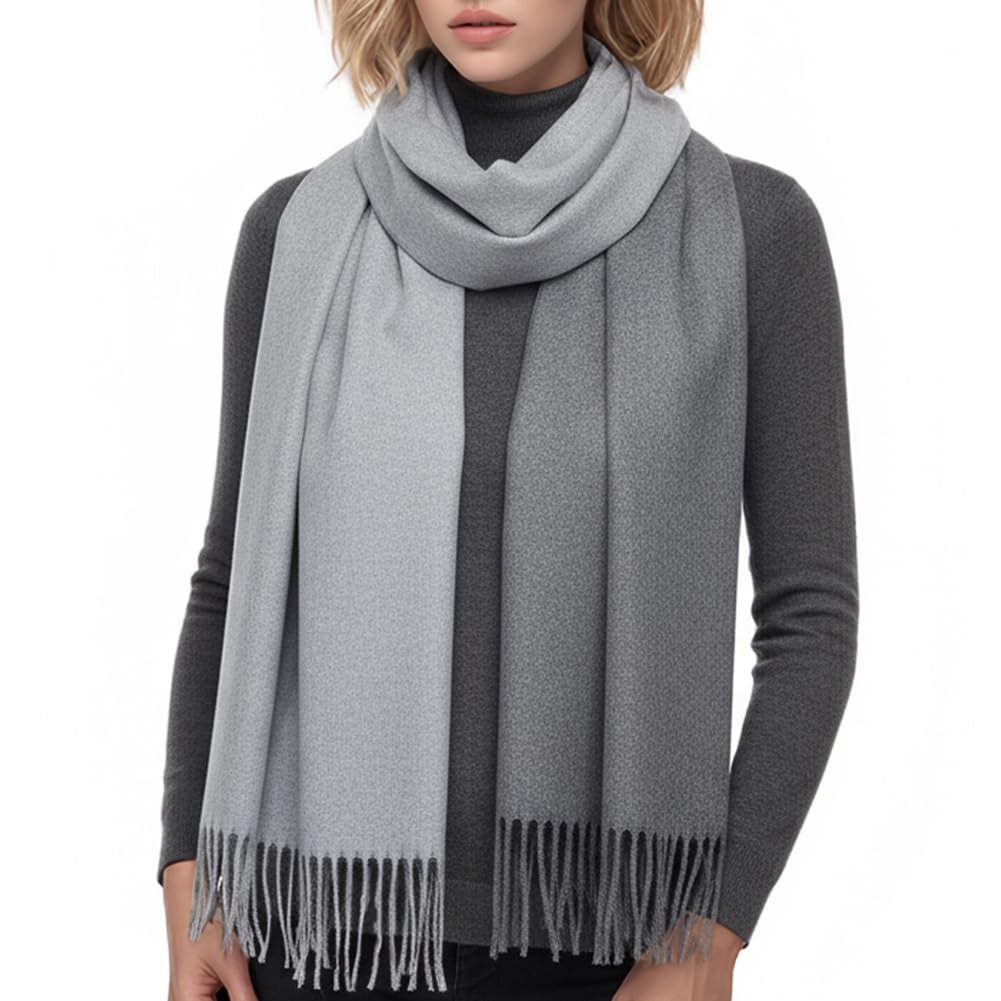 Sciarpa Lana Donna 200×70 cm Effetto Cachemire Calda Morbida Oversize Reversibile Con Frange Scatola Regalo