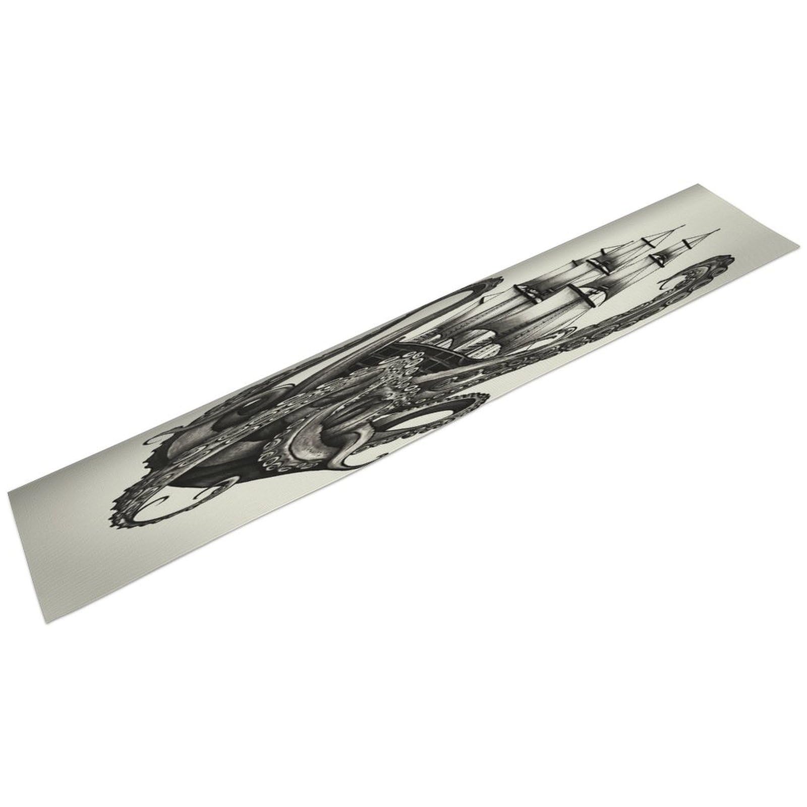 Chemin de table noir et blanc pieuvre et bateau en tissu épais anti-plis pour salon