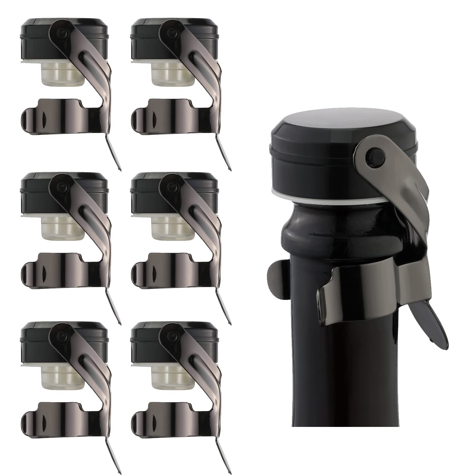 WOTOR Champagne&Wine Bottle Stoppers Stainless Steel with Food Grade Silicone, Leak Proof Keep Fresh Reusable Saver, Cork Suitable for Wine, Champagne