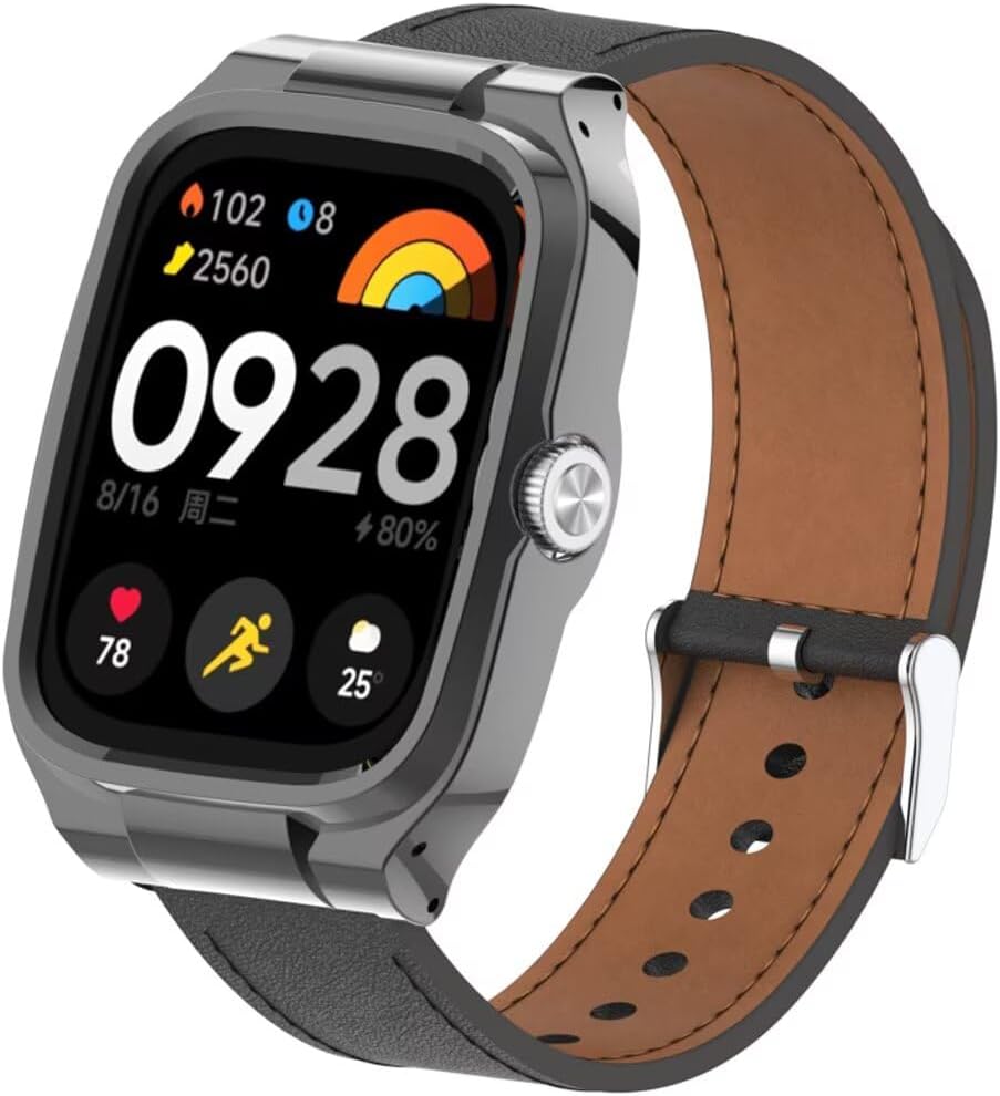 Bands Compatible with Xiaomi Redmi Watch 4 Strap,Leather Replacement Bracelet Watchband Accessories with Metal Frame for Redmi Watch 4 Smartwatch