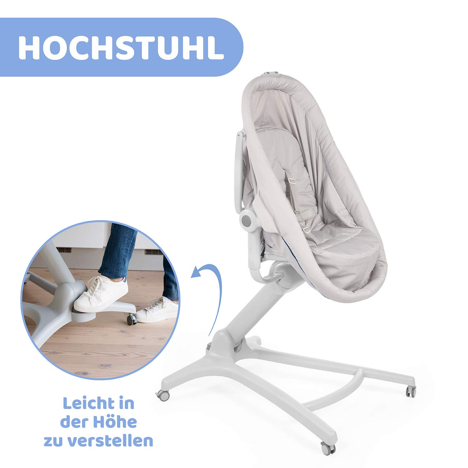 Chicco Baby Hug 4 in 1 Stubenwagen ab 0 Monate, Erhöhte Babyliege, Babybett, Hochstuhl mit Spielbogen, bis 15 kg, Verstellbare Rückenlehne, Verstellbare Höhe und 4 Räder