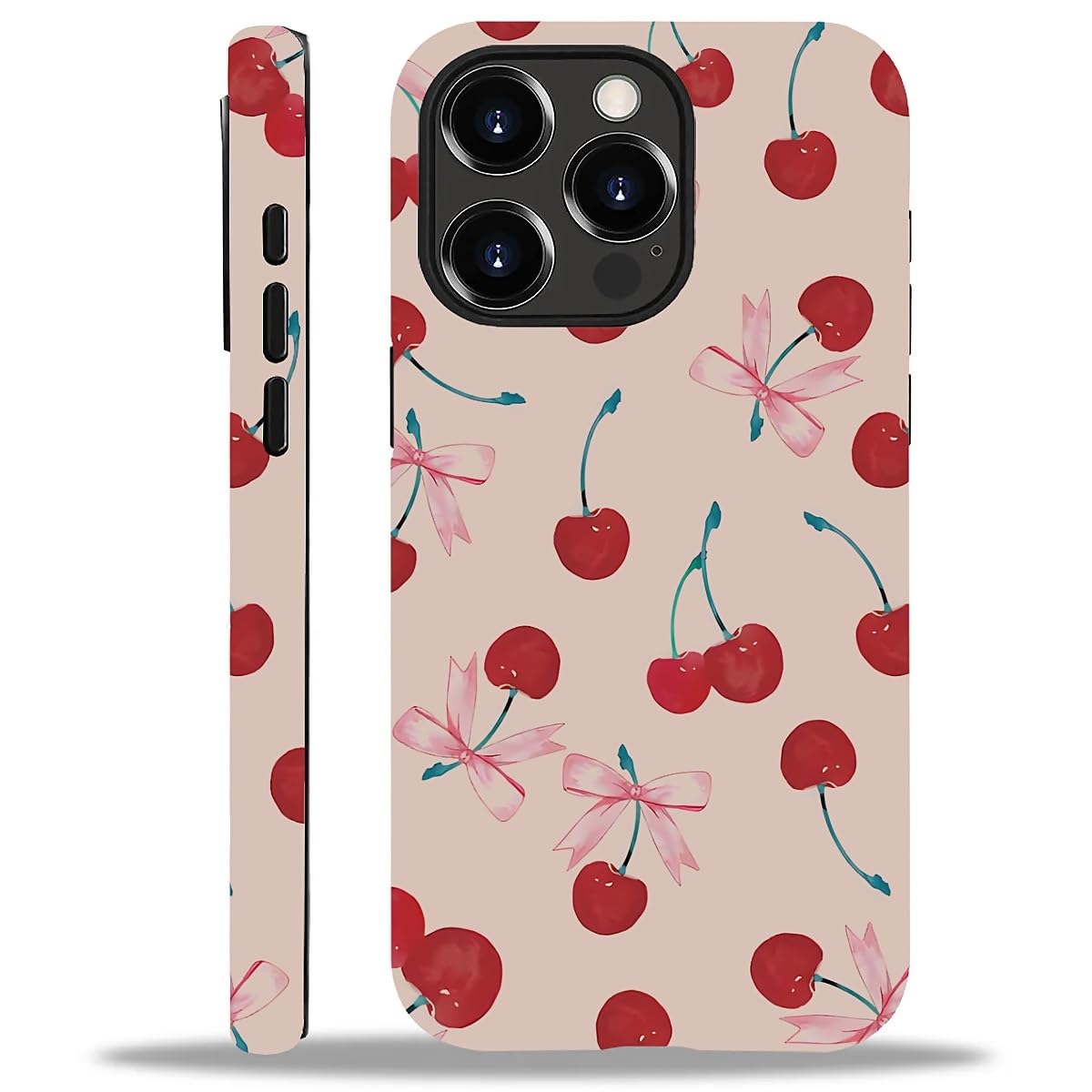 Akinmi Case for iPhone 15 Pro,Exquisite Cherry Exquisitely Pattern Double Protective Phone Cover Cases Soft Silicone for iPhone 15 Pro