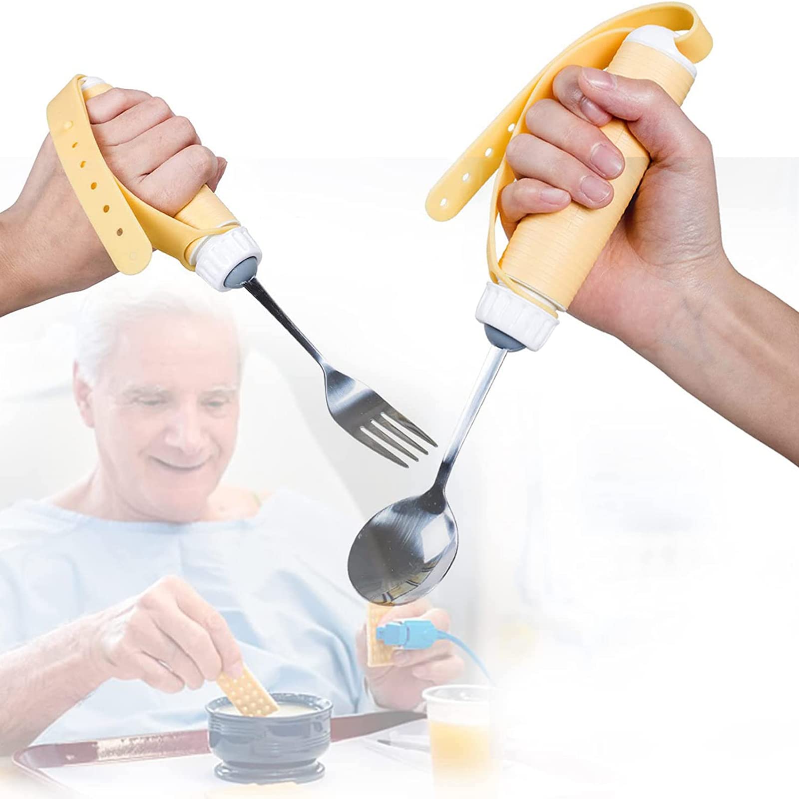 SXHMSAL Anti-Shake Cutlery Fork And Spoon - 360° Rotating Angled Cutlery Utensils Stainless Steel Curved Utensils, for Hand Tremors Arthritis Parkinson, Rehabilitation Aids for Patients
