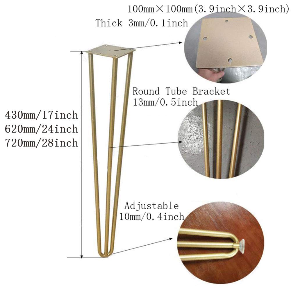 Gambe Moderne per Tavoli a Forcina,Gambe per Tavolini in Ferro Battuto,Gambe per Bar,Adatte per Tavolini,Scrivanie Moderne e Comodini,(Personalizzabili)Set di 4,Nero,Bianco e Oro (17/24/28Pollici)
