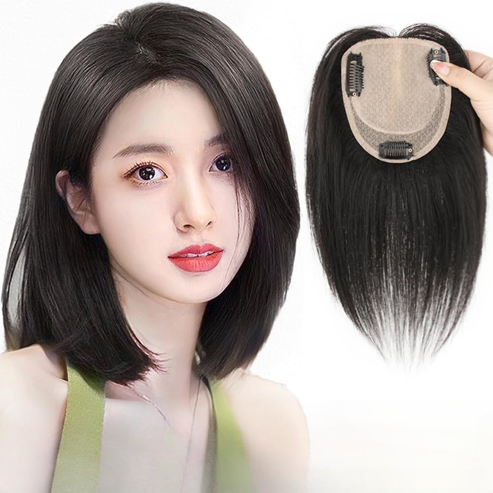 3.9x4.7 Inch Nano Net Womens Topper Straight Hair Topper Human Hair Middle Part Clip In Hairpiece Nature Looking Invisible Wiglet Toupee for Hair Loss (mocha,middle part)