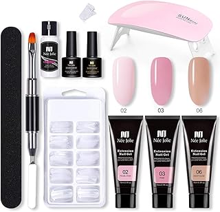 Kit de gel para extensão de unhas, kit de unhas de gel com luz UV, kit de extensão para aprimoramento de unhas, conjunto de manicure com gel de extensão de 3/7 cores, revestimento de base(E)