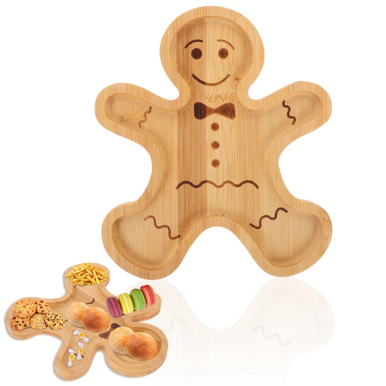 Plateau de service à fruits en bambou naturel durable motif bonhomme pain d'épices