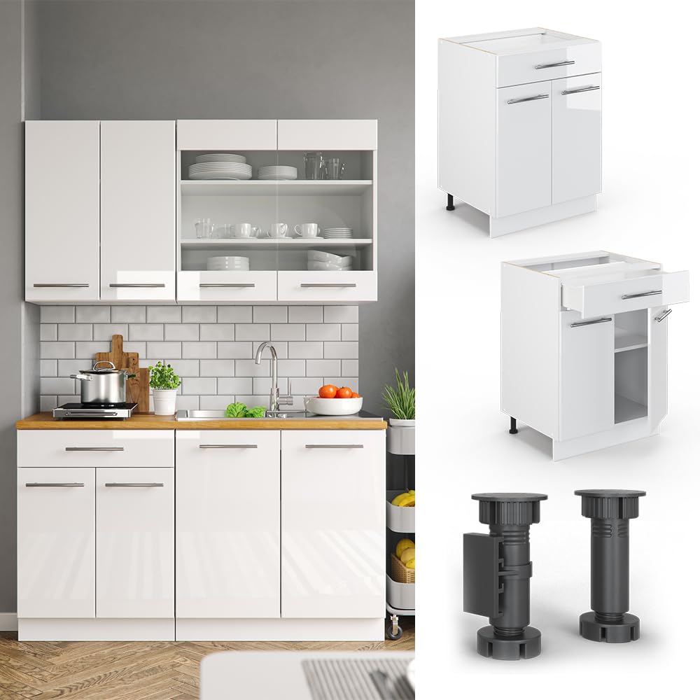 Vicco Fame-Line Hangende keukenkast, onderkast, hoekkast voor in de keuken (glanzend wit, onderkast, 60 cm