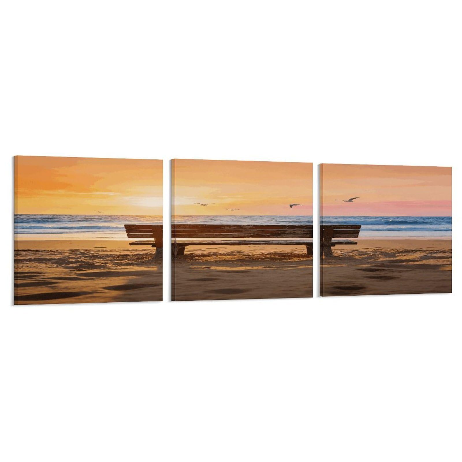 Khauerbc Style Set Of 3 Beach Bench Wall Art，Paintings Artwork For Living Room, Hallway, Bedroom, Office Wall Decor For Living Room, Hallway, Bedroom, Office Paintings Artwork 8X8 Inch