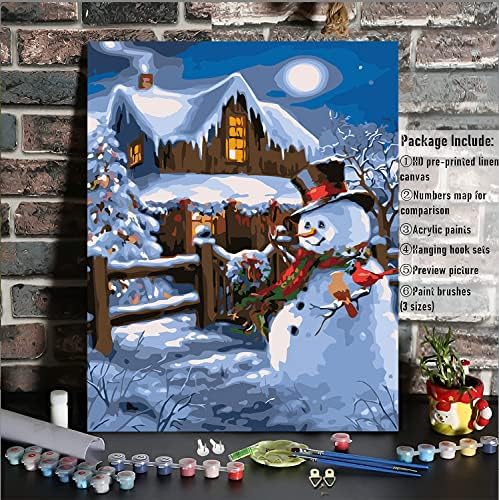 4 Pack Christmas Paint by Numbers - Paint by Numbers for Adults Kids Beginners, Drawing Paintwork with Paintbrushes DIY Christmas Paint Canvas Oil Painting for Home Wall Decor 12 × 16 Inch