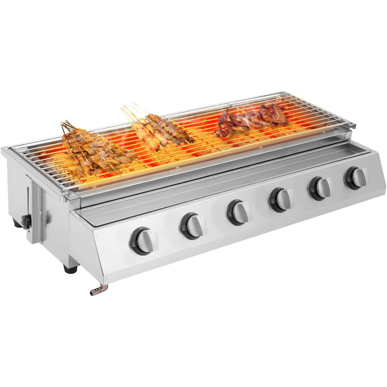 Grill gazowy LPG (2–8 palników) – przenośna płyta stołowa ze stali nierdzewnej z regulacją wysokości i tacką ociekową na tłuszcz 6Burner