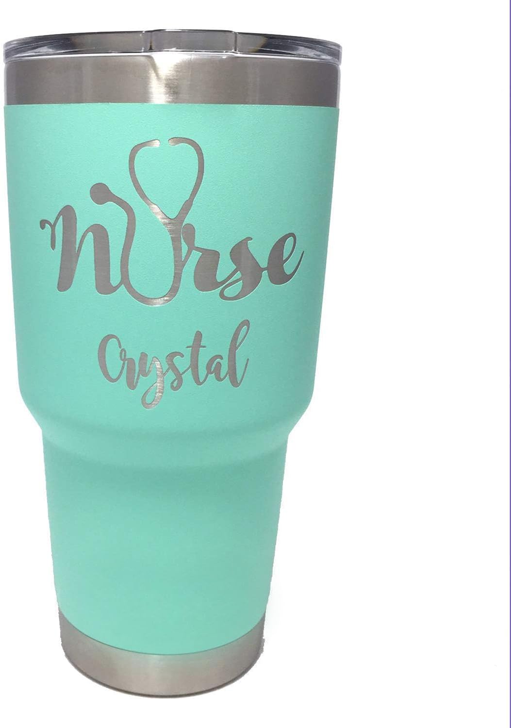 Script Nurse in Stethoscope Design w/Custom Name, Engraved yeti Tumbler Stainless Steel Travel Mug - NOT A STICKER!
