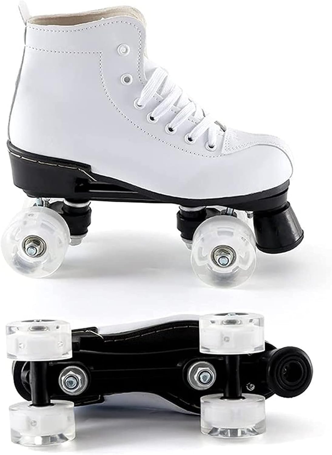 Patines, Patines De Doble Fila 4 Ruedas De Goma Blanca Patines Patines De Cuero Clásico Cuero PU Art-Top Patines De Interior para Mujer, A, 41