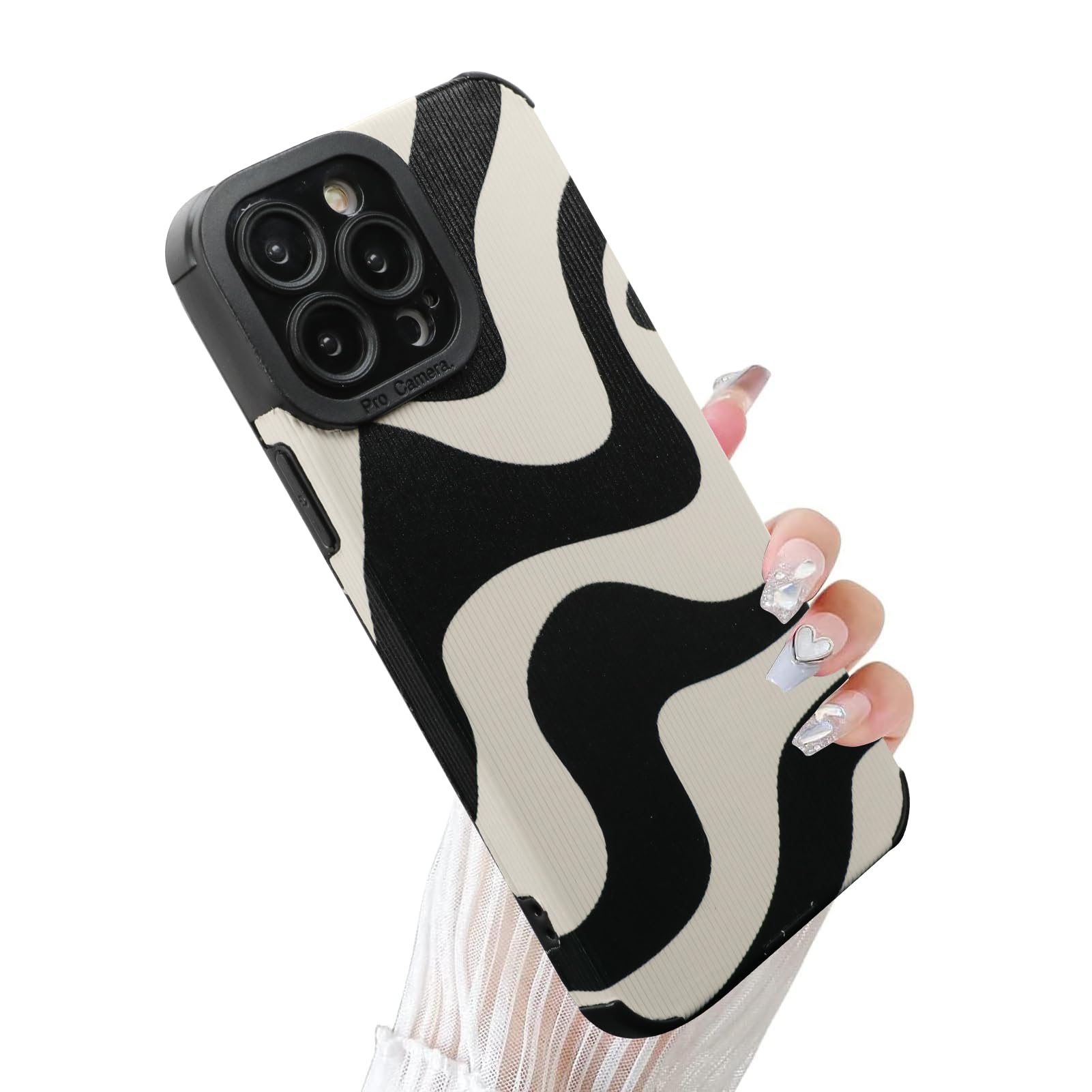 Wlxee Compatible iPhone 13 Pro Max Black White Wave Pattern Mobile Phone Case, Soft TPU Bumper Silicone Glue Mobile Phone Case Cute Zebra Pattern Designed for Lady Girl Designed Case