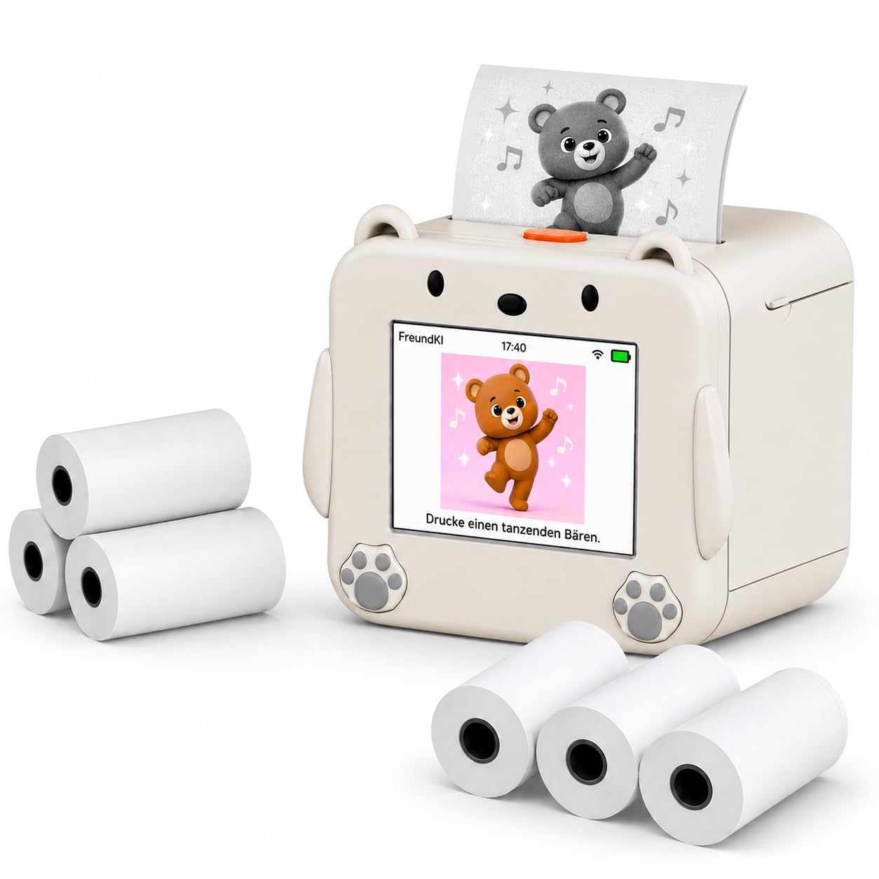 MMOBIEL KI Voice Sticker Drucker für Kinder Tintenloser Sticker Printer im Bären-Design mit App, Sprachsteuerung, 20 Sprachen & 6 Zeichenstile – Printer für Fotos, Notizen, Etiketten & DIY
