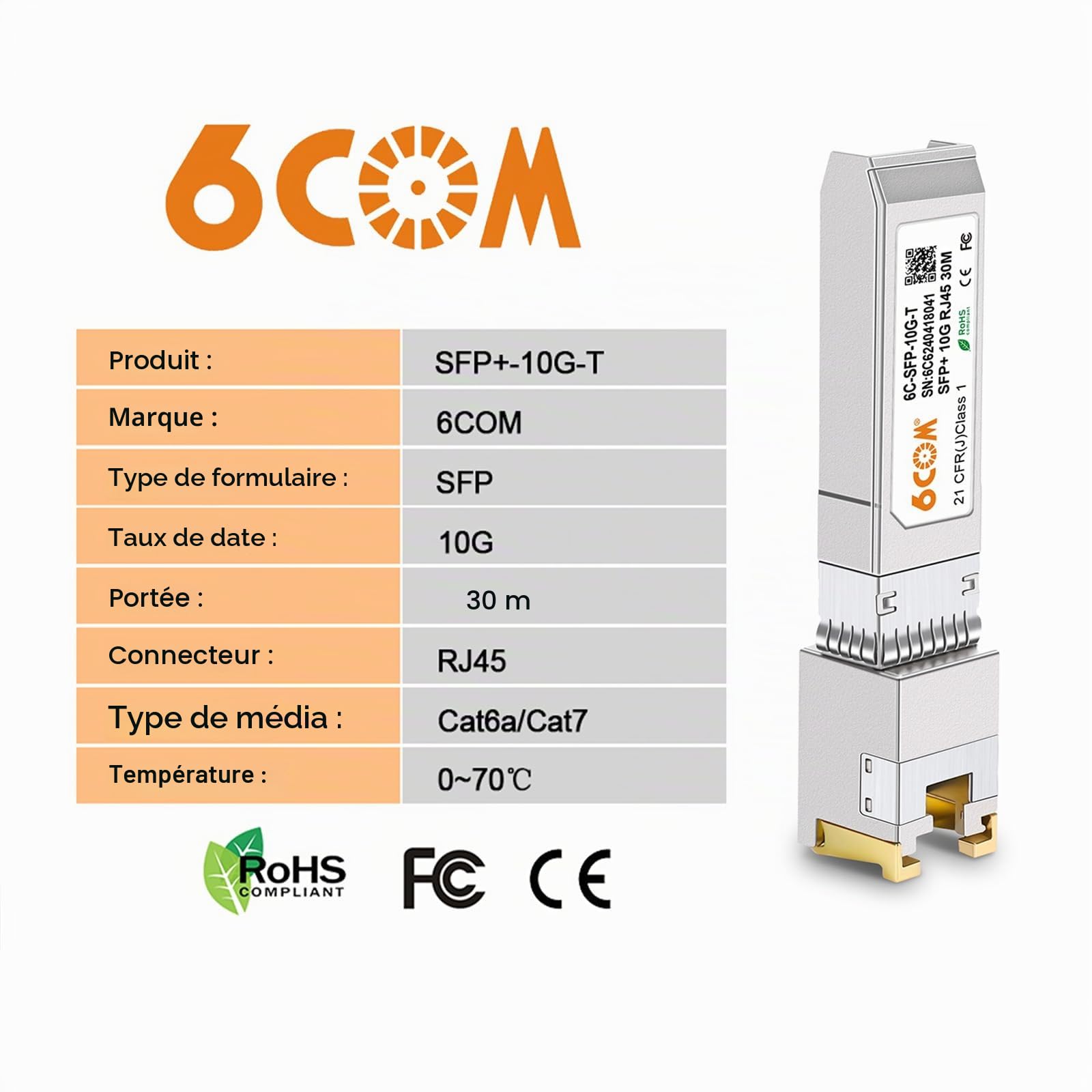 [Lot de 2] 1.25/2.5/10GBase-T SFP+, module SFP+ RJ45 10G pour Cisco SFP-10G-T-S, Ubiquiti UF-RJ45-10G, MikroTik S+RJ10, Netgear, D-Link, Supermicro, TP-Link, jusqu'à 30 m