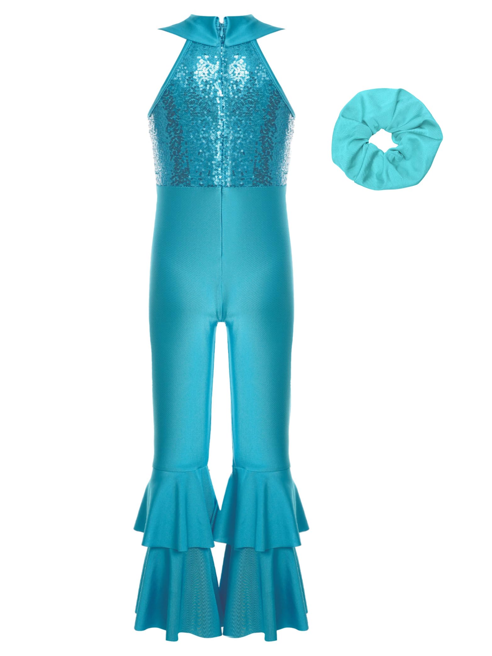 Jhaoyu Enfants Filles Combinaison Brillante Métallique À Paillettes Jumpsuit Jazz Disco Tenue De Danse Sans Manches Justaucorps De Danse