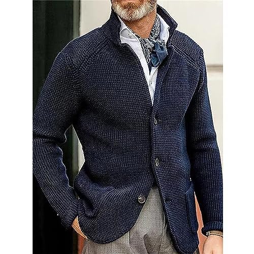 Men's Open Front Stand Collar Sweaters Slim Fit Button Down Cardigan Knitwear with Pockets2