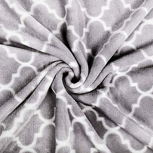 Premium Flannel Fleece Bed Blanket Throw Grey, 80 x 60 Inches Quatrefoil Print Soft Fluffy Twin Size Blanket for Bed Sofa Couch - Thumbnail 2