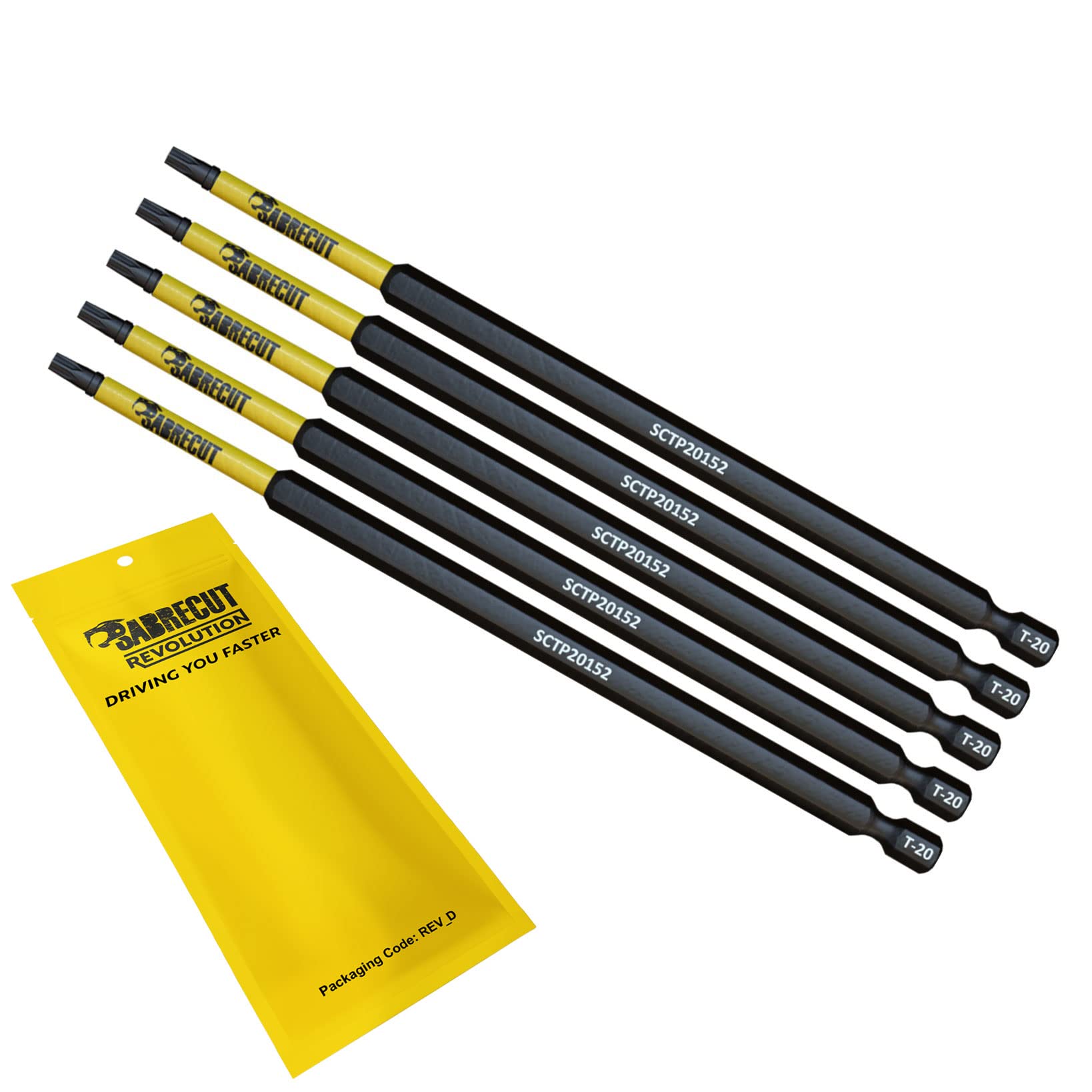 Sabrecut 5 X Sctp20152_5 152Mm T20 Tx20 Torx Tamper Proof Security Magnetic Impact Screwdriver Driver Bits Set Heavy Duty