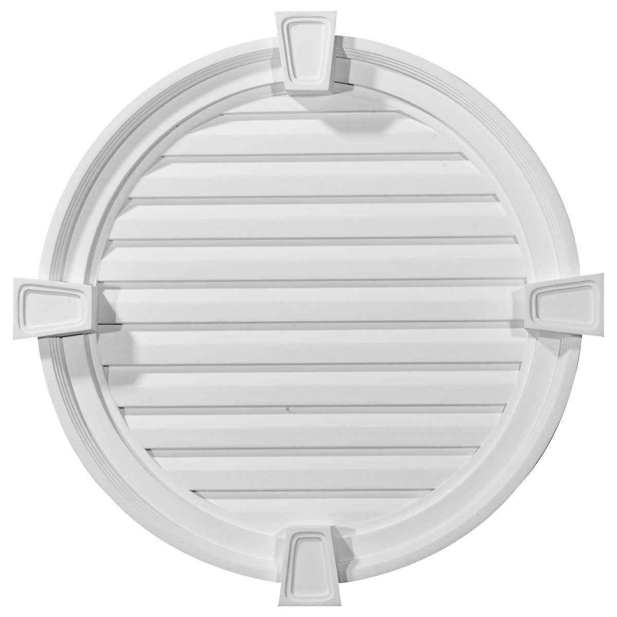 Ekena Millwork GVRO24DK Round with Keystones, Non-Functional Urethane Gable Vents, 24"W x 24"H x 1 1/8"P, Primed