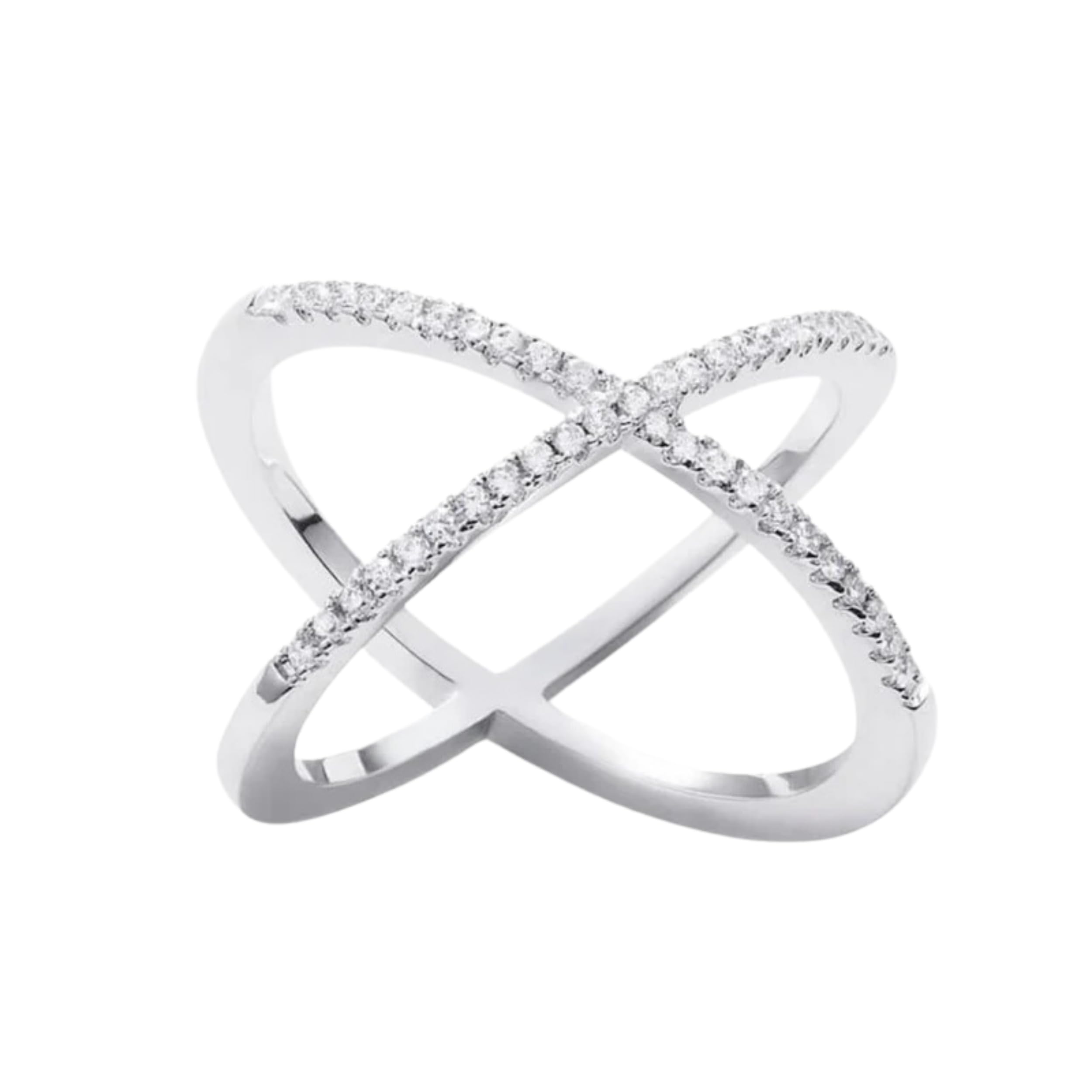 Laveen Jewellery18k Gold and Rhodium Plated Ring | Crushed Ice Oval Cut Pavé Cross Ring | 925 Sterling Silver with 5A Cubic Zirconia Gemstone | Women Jewelry & Accessories