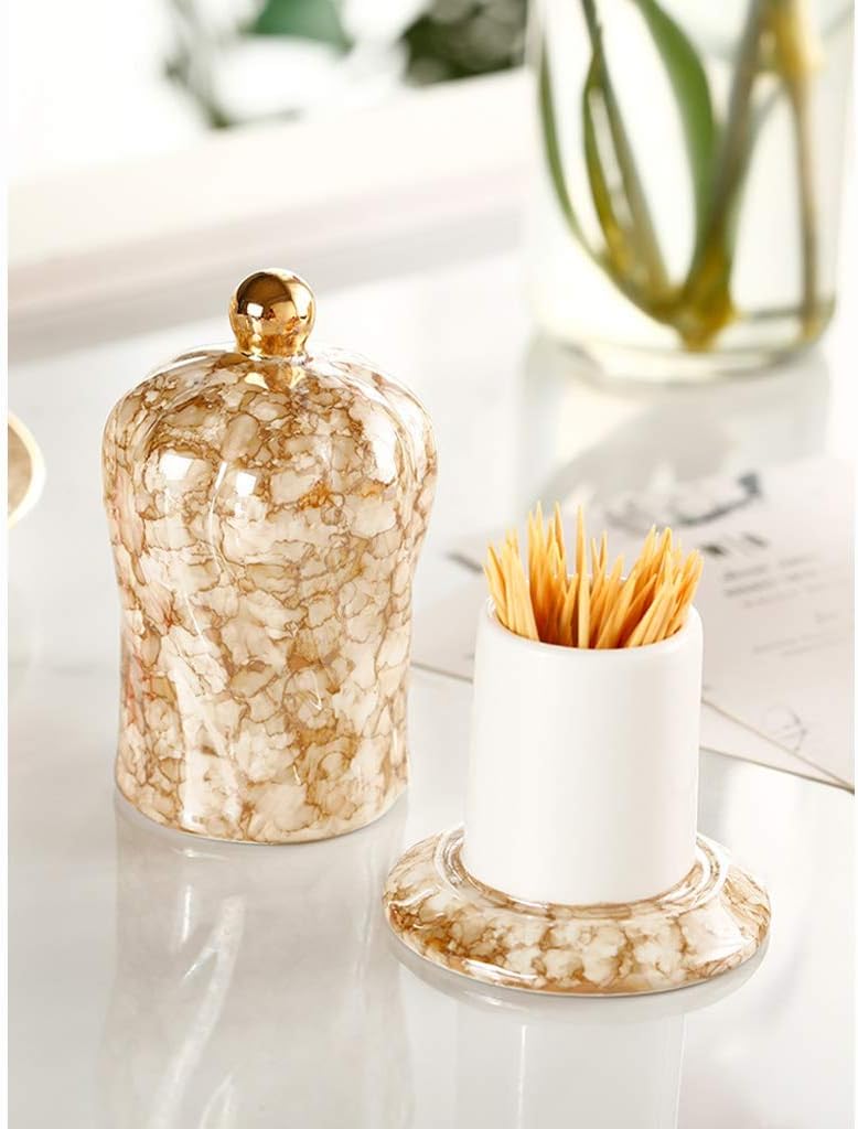 Toothpick Dispenser Ceramics Toothpick Holder Portable High-end Toothpick Dispenser Creative Toothpicks Case Unique Home Design Decoration Unusual Gift (Color : White)