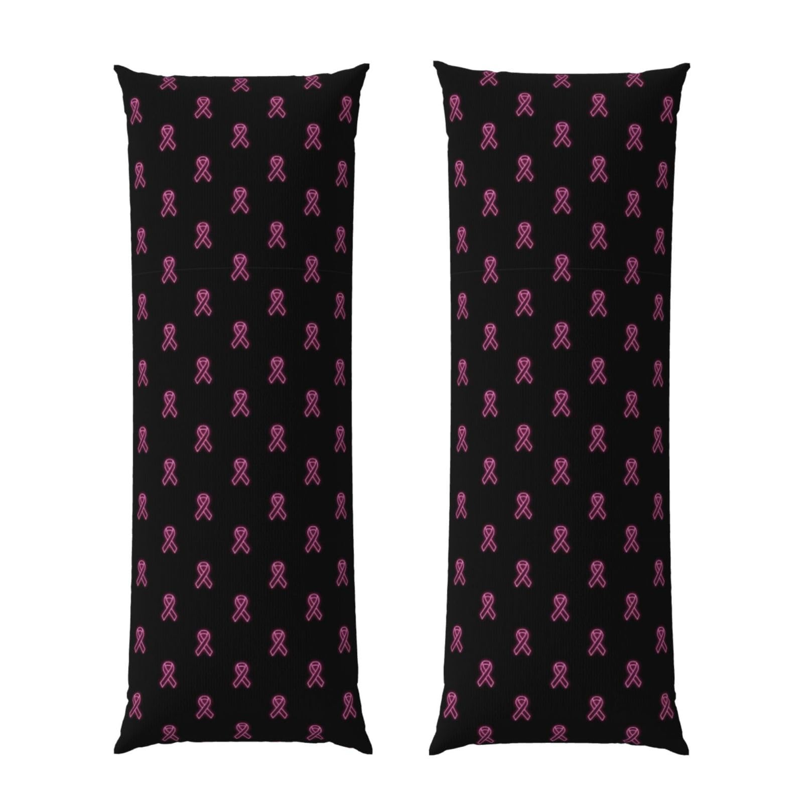 Body Pillow Cover 20x60 Inch, Neon Pink Ribbon Breast Cancer Awareness, Plush Velvet Long Pillowcase with Zipper, Softffy Rectangular Case for Couch Bed Hotel Decor