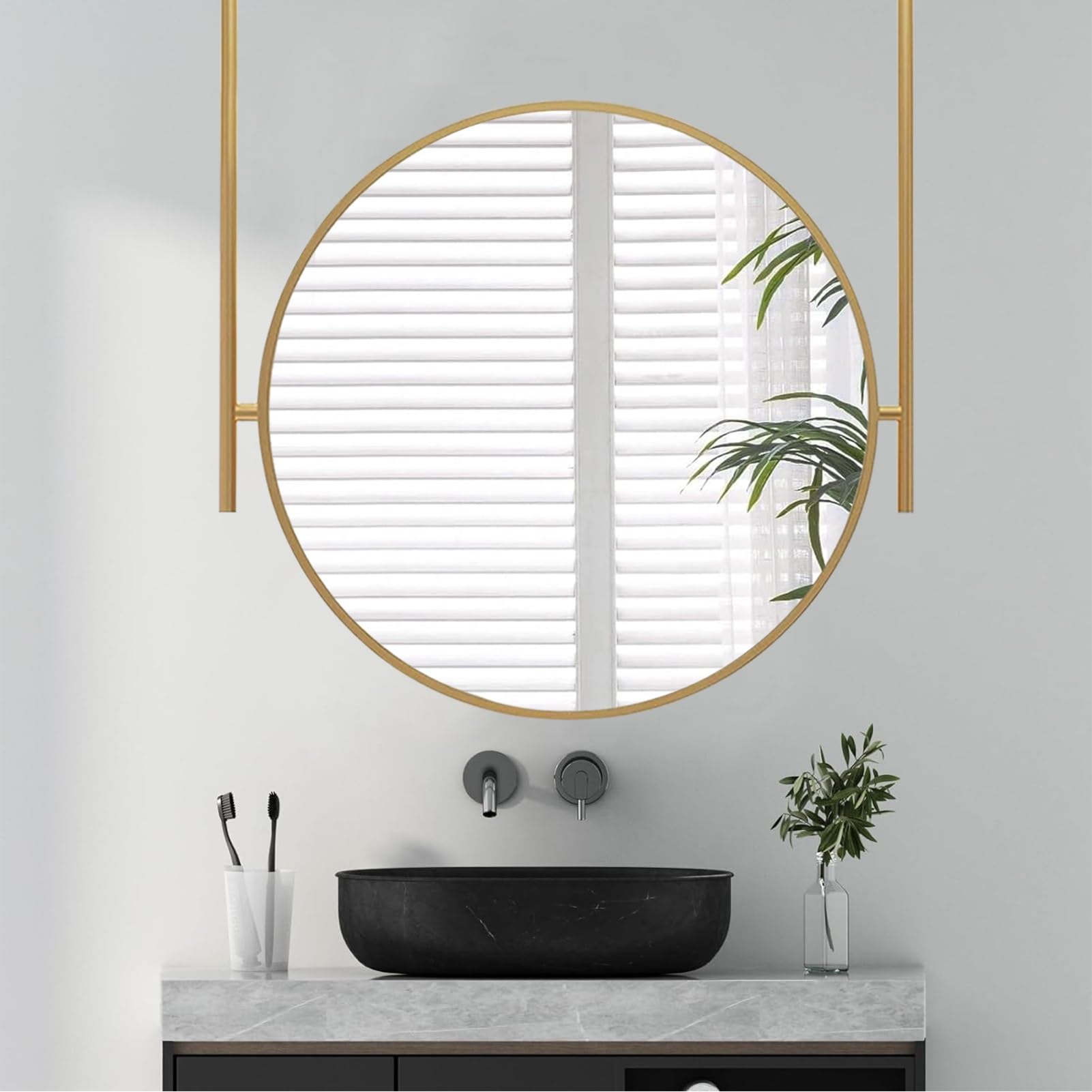 WJFTODAY Customizable Gold Round Ceiling Mirror - Decorative Wall-Mounted Bathroom & Vanity Makeup Mirror - 70CM/27.6IN Floating Design for Stylish Home Décor