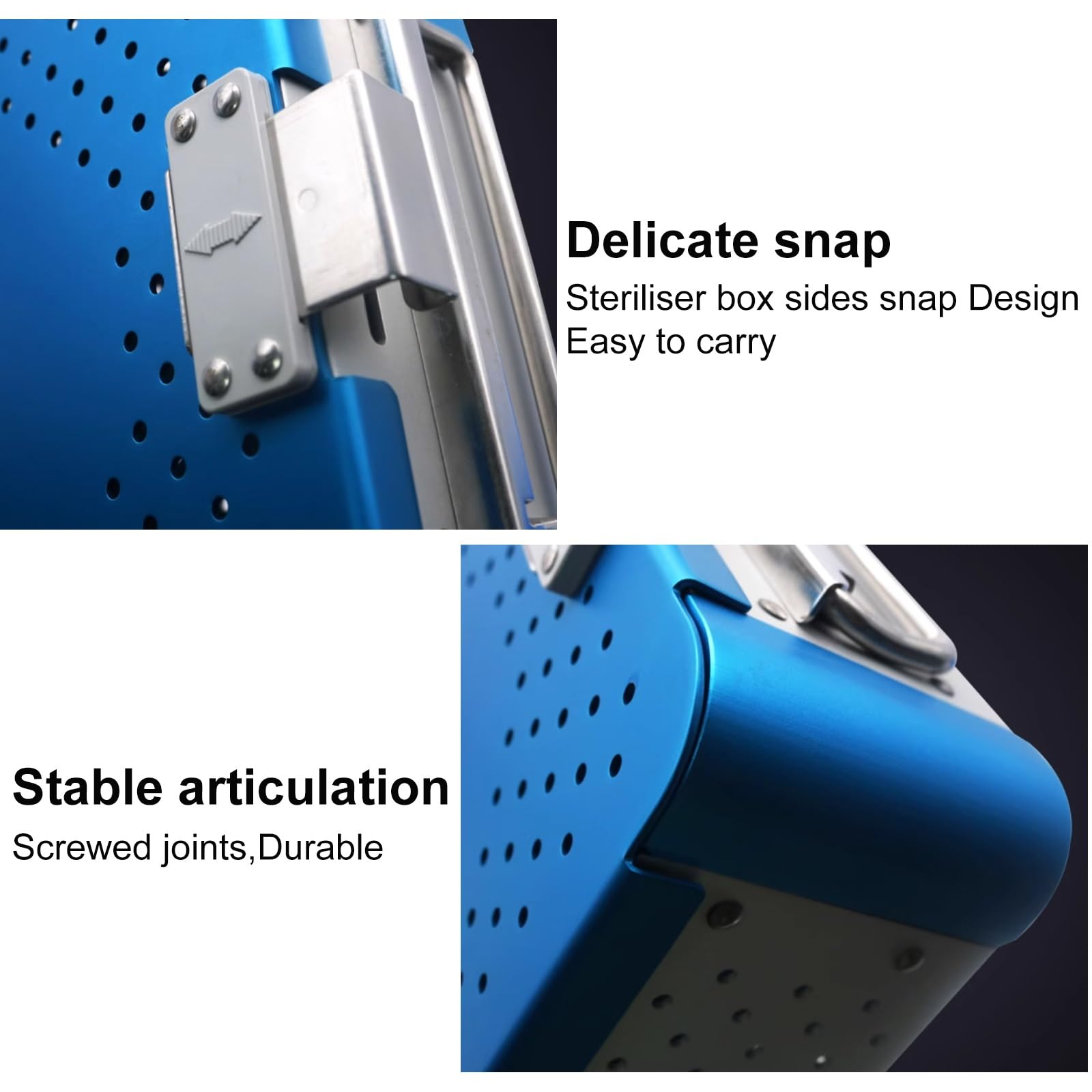 Scatola for la disinfezione medica, con cuscinetti in silicone, vassoio for strumenti chirurgici in lega di alluminio, può fissare efficacemente gli strumenti, adatta for ospedali, dentisti(Blue)