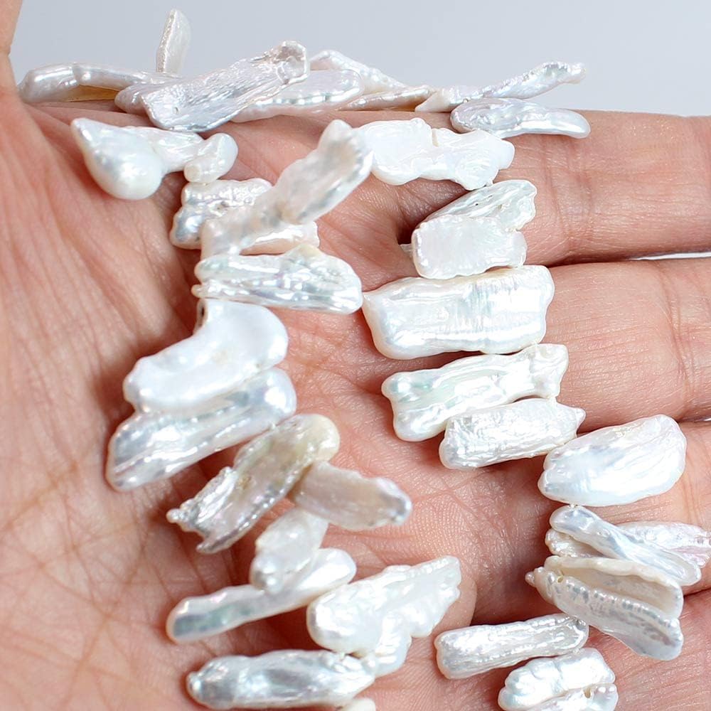 Jewelry Making Natural 8x18mm Freeform Biwa Baroque White Freshwater Pearl Top Drilled Gemstone Spacer Loose Beads Strand 15"