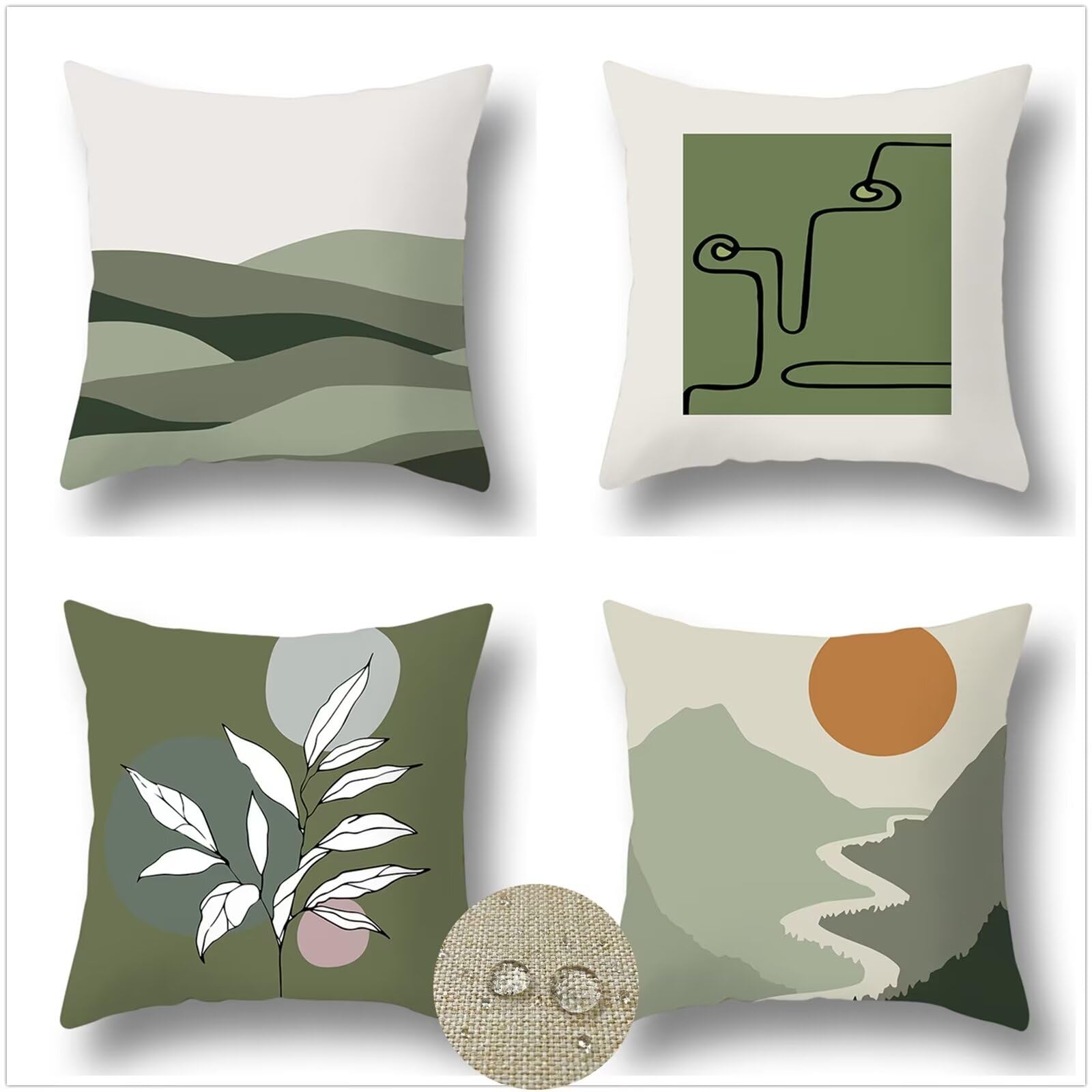 Federe Cuscini Divano 50x50cm Set di 4 Cuscini per Divano in Lino Cuscini Esterno Quadrato Doppio Lato Estate Impermeabili Astratto Cuscini Decorativi,per Divano Soggiorno Letto Verde salvia OW-7826